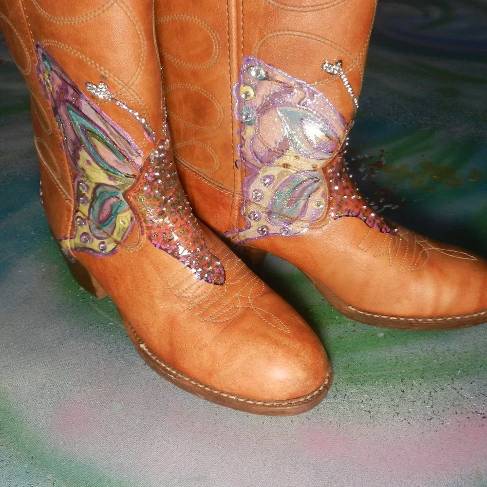 VTG OOAK ButterFly Me boots custom western cowboy boots Texas USA wearable art… - Picture 3 of 16
